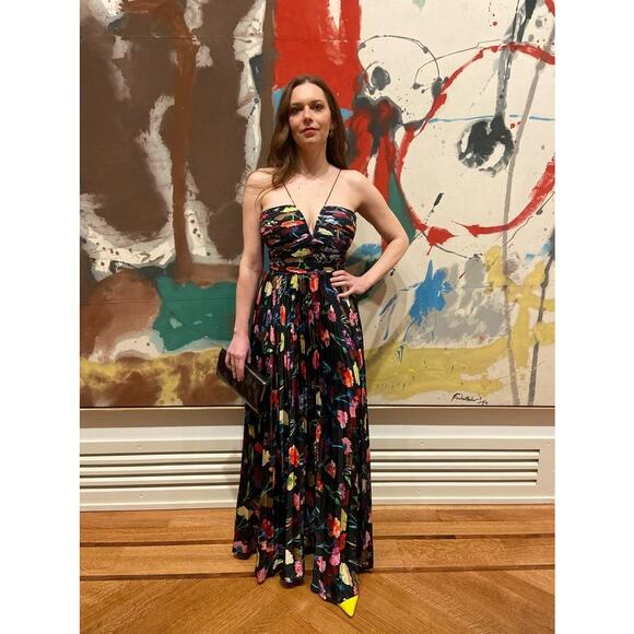 AIIFOS Black Floral A-Line Sleeveless Halter Neck Adrianna Gown size 8 - Picture 15 of 16